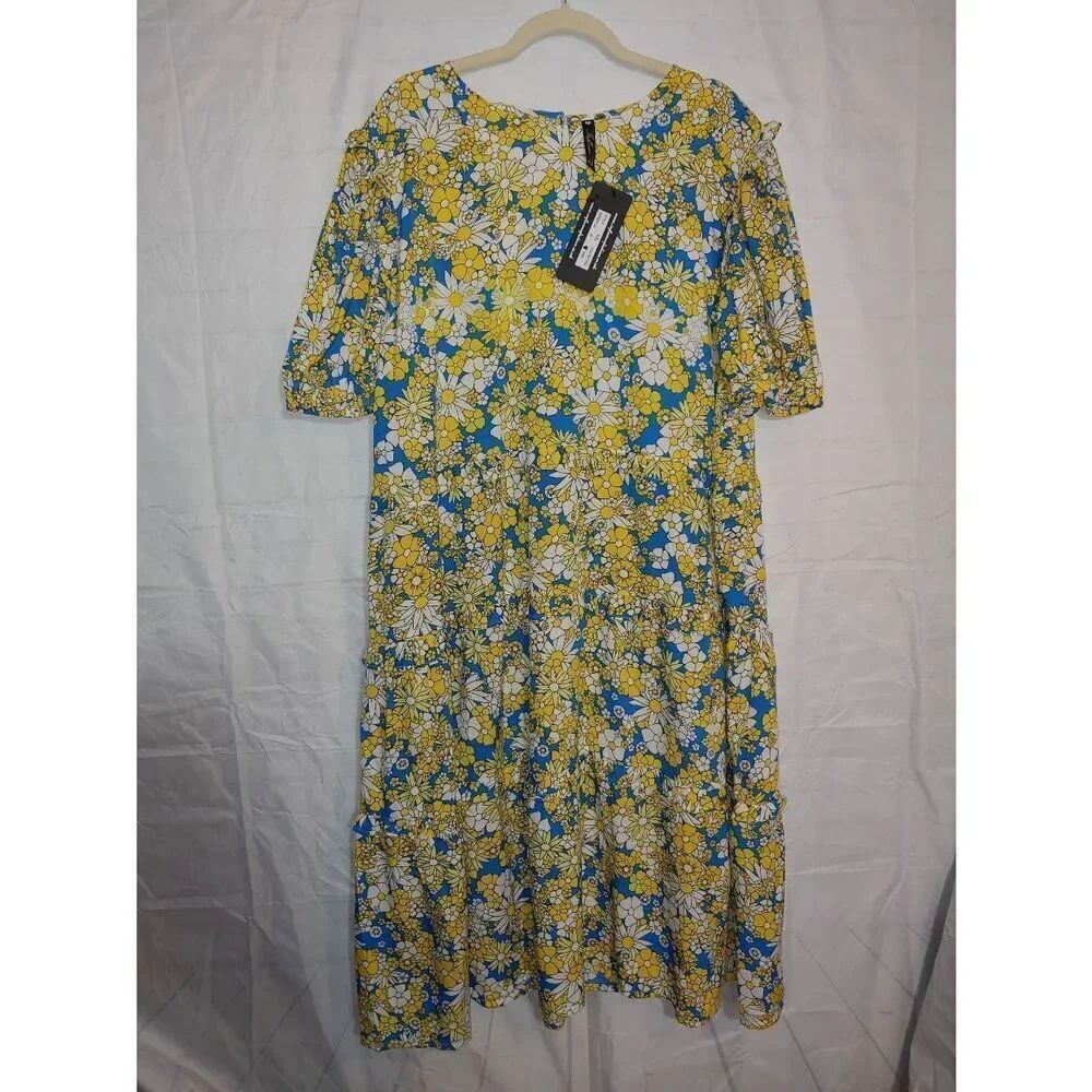 Influence Women's PLUS Size 22 Yellow/Blue Floral Design Dress